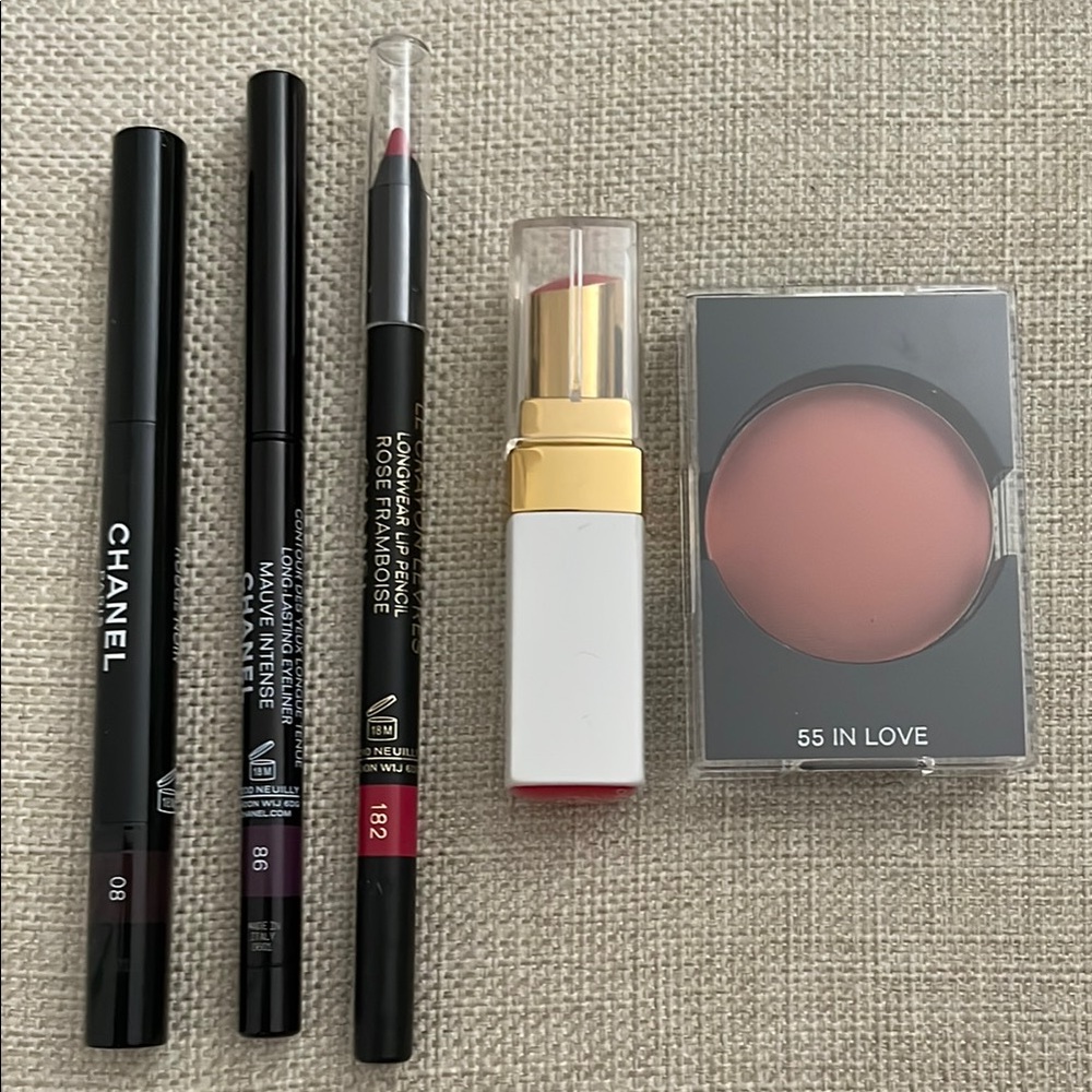 Chanel Makeup Set with Lipstick and Blush - Black, Purple, Red